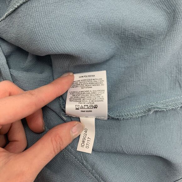 Express Top Women XS Extra Small Slate Satin Keyhole Back Flutter Sleeve Ruffle - Picture 10 of 12